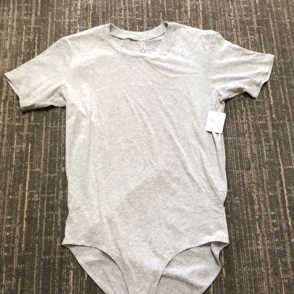 Free People Intimacy || Grey Tee Shirt BodySuit - Picture 7 of 10